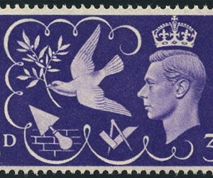 One of the 'Peace and Reconstruction' stamps issued by the Post Office to mark the end of the war. ©Postal Museum